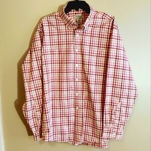 Men's L.L. Bean Red Plaid Cotton Easy Care Button-Up Shirt, XL, Pre-owned